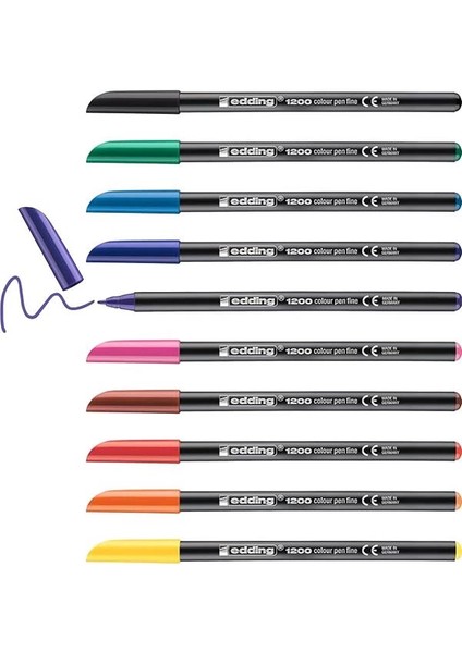 1200 Ince Uçlu Keçeli Kalem - 10 Parlak Renkli Set - Metal Kutu - Yuvarlak Uçlu 1 mm