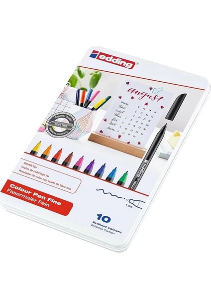 1200 Ince Uçlu Keçeli Kalem - 10 Parlak Renkli Set - Metal Kutu - Yuvarlak Uçlu 1 mm fiyatları