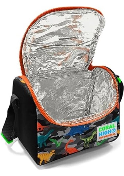 Siyah Turuncu Yeşil Dinazor Baskılı Erkek Çocuk Beslenme Çantası indirimleri