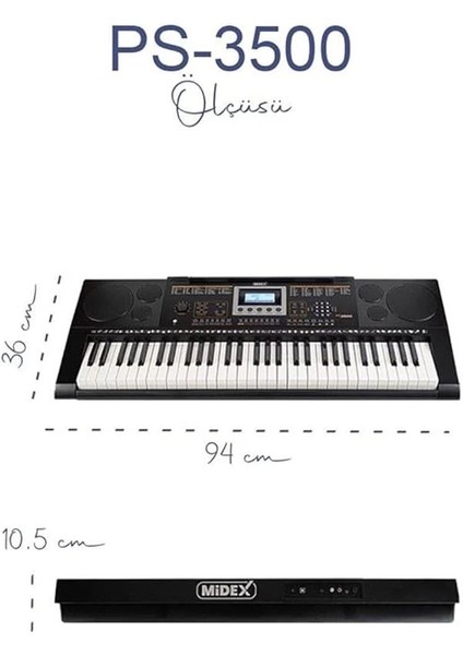 PS-3500 Tuş Hassasiyetli Org 61 Tuşlu Org 5 Oktav Çanta Nota Standı Adaptör (300 Ses 300 indirimleri