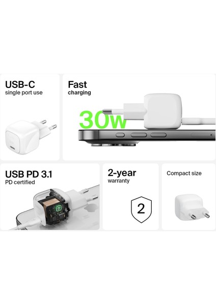Boostcharge Power Adaptör Usb-C Compact 30 Watt WCA008KQWH modelleri