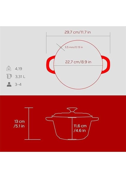 Döküm Yuvarlak Tencere Döküm Demir Kapak New Heritage Serisi Çap 22CM. Kırmızı indirimleri