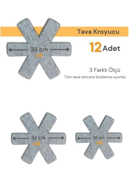 Beylini 12 Li Set Tencere Tava Koruyucu Borcam Çizdirmez Keçe Düzenleyici (Gri)