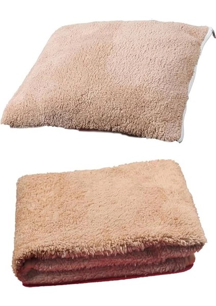 2 Li Set Battaniye ve Minder Kedi Uyku Yatağı Minderi (Kahverengi)