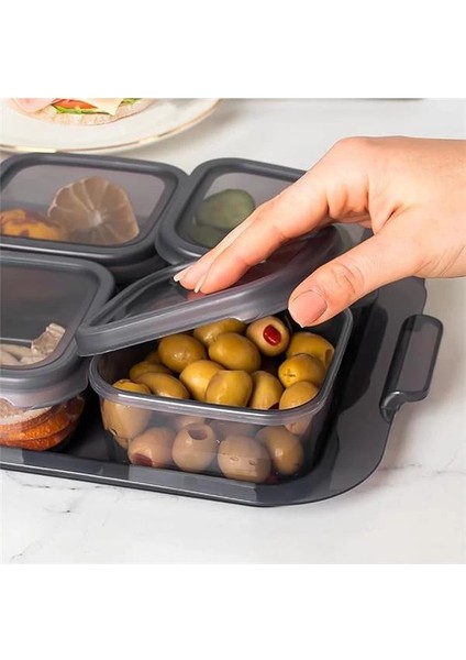 2043 Tepsili Kahvaltılık Kapaklı Kahvaltılık 6 Bölmeli Sızdırmaz Kapaklı Bölmeli Füme modelleri