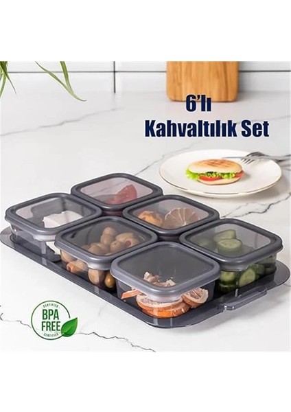 2043 Tepsili Kahvaltılık Kapaklı Kahvaltılık 6 Bölmeli Sızdırmaz Kapaklı Bölmeli Füme