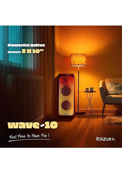 WAVE10 10 Inç (25,4 Cm) Çift Woofer’lı Hoparlör, 800W, Bluetooth, Usb/microsd, Wave LED