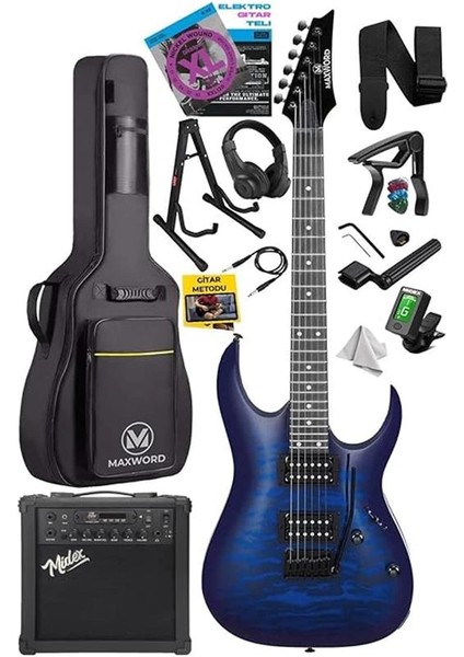 GRADE-25AMP Blue Rosewood Yüksek Kalite 25W Amfili Elektro Gitar