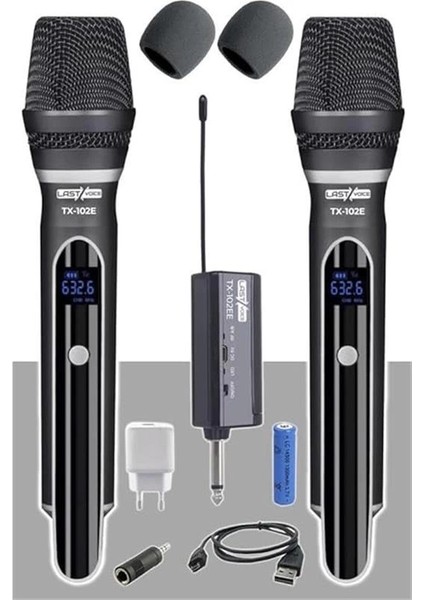 TX-102EE Şarjlı Çiftli El Tipi Telsiz Kablosuz Mikrofon Seti Uhf