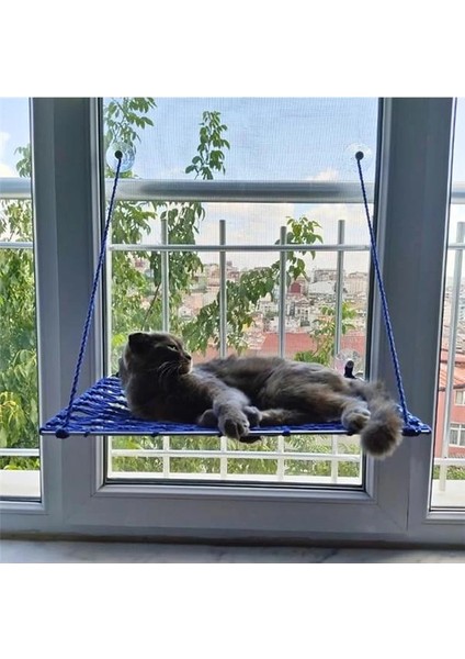 Makrome Vantuzlu Hamak Sade Cam Kedi Yatağı (Açık Gri)