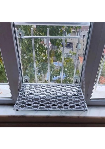 Makrome Vantuzlu Hamak Sade Cam Kedi Yatağı (Açık Gri) fırsatları