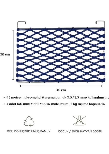 Makrome Vantuzlu Hamak Sade Cam Kedi Yatağı (Açık Gri)