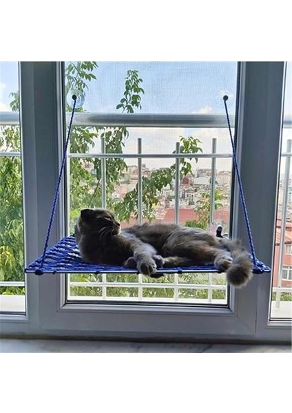 Makrome Vantuzlu Hamak Sade Cam Kedi Yatağı (Açık Gri)