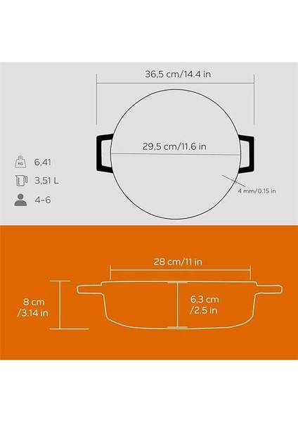 Döküm Çok Amaçlı Yayvan Tencere 28 cm Turuncu - Lv Y St 28 K2 indirimleri