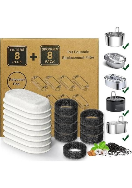 Paslanmaz Çelik Su Pınarı Için Aktif Karbon Yedek Filtre 8 Adet
