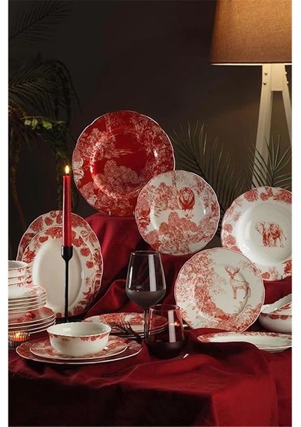 Bone Olympos 6 Kişilik 28 Parça Yemek Takımı Kırmızı Dekorlu 11573 fiyatları