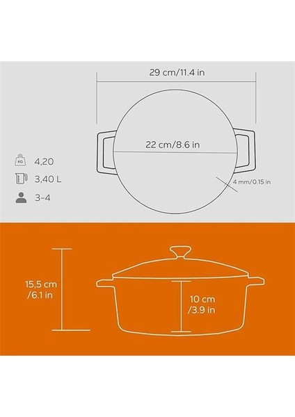 Metal Döküm Yuvarlak Tencere, 22 cm indirimleri