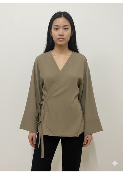 Kadın Kruvaze Viskon Kumaş Oversize Yandan Bağlamalı Kimono fiyatları