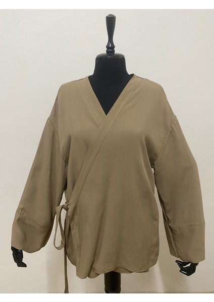 Kadın Kruvaze Viskon Kumaş Oversize Yandan Bağlamalı Kimono modelleri