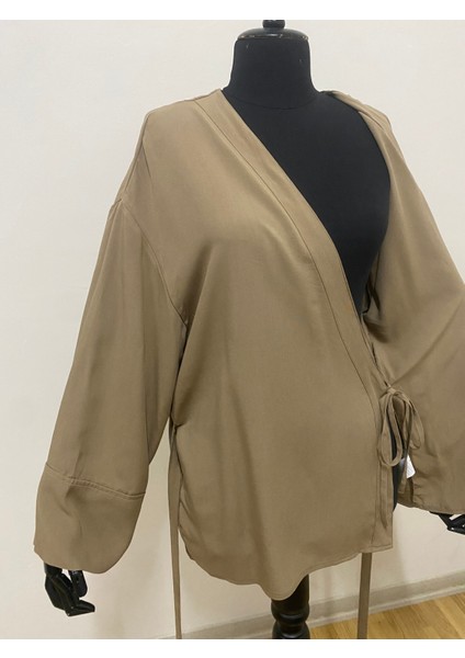 Kadın Kruvaze Viskon Kumaş Oversize Yandan Bağlamalı Kimono