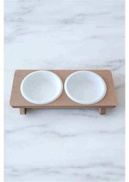 Ahşap Demonte 2 Plastik Taslı Kedi Mama ve Su Kabı Beyaz fiyatları