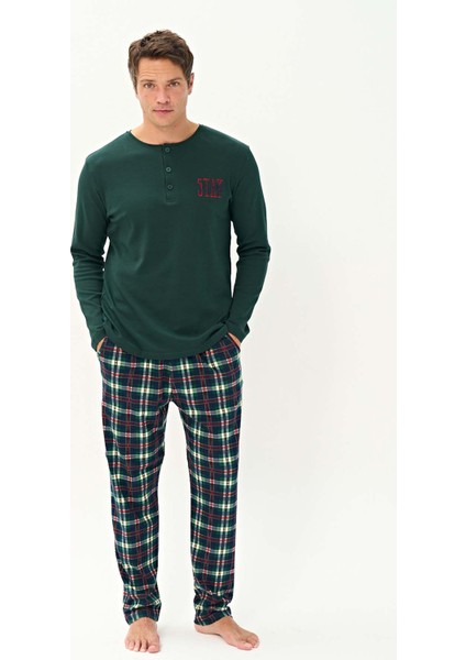 Erkek Penye Uzun Kol Pijama Takımı 2250 Acı Yeşil