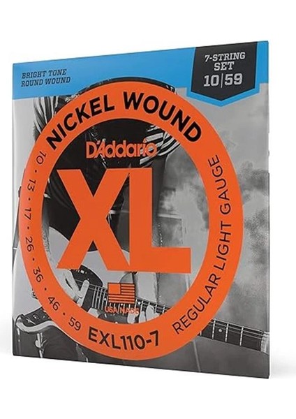 D'addario EXL110-7 Elektro Gitar Tel Seti, 7 Telli, Xl, 10-59, Nickel