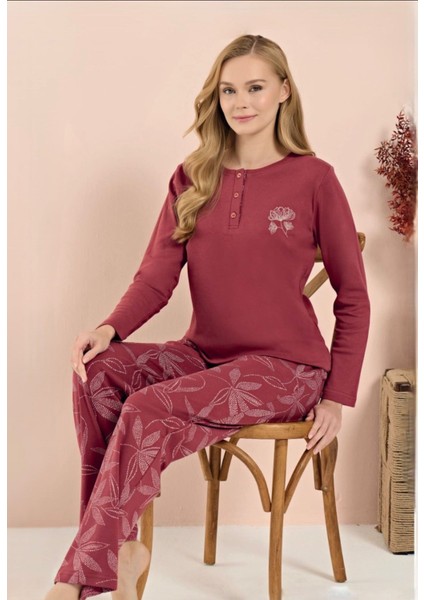 Bayan Interlok Uzun Kollu Pijama Takım 3215