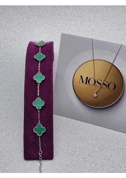 Yeşil Gümüş Renkli Çelik Bileklik Yonca Model Premium fırsatları