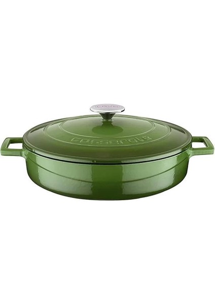 Metal Döküm Çok Amaçlı Yayvan Tencere, Trendy, 28 Cm, 3.51 L Hacim, Yeşil
