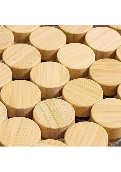 12'li Bambu ve Akasya Kapaklı Cam Baharatlık Seti 120 ml - Doğal Ahşap Kapaklı, Şeffaf modelleri