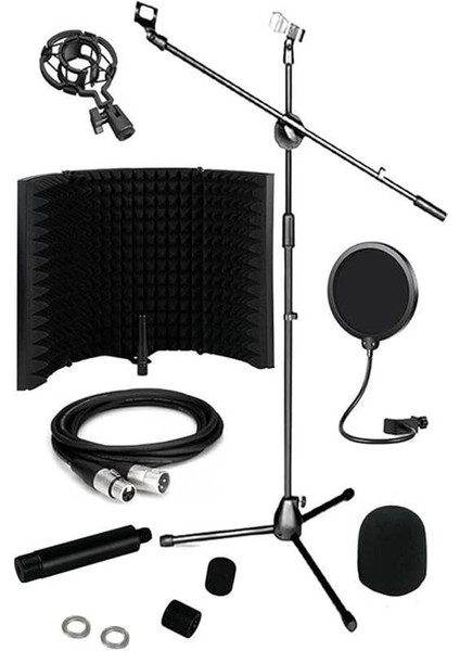 PF-50B Mikrofon Ses Yalıtım Paneli + Stand Kablo Filtre Seti fiyatları