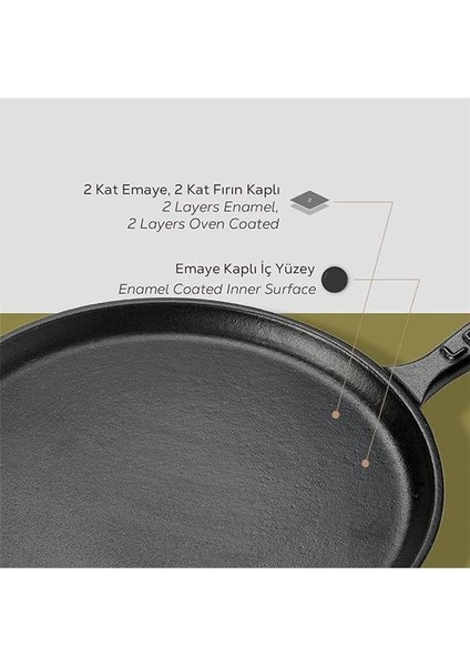 Döküm Krep / Pizza / Pancake Tavası, Yuvarlak Metal Saplı 26CM Siyah