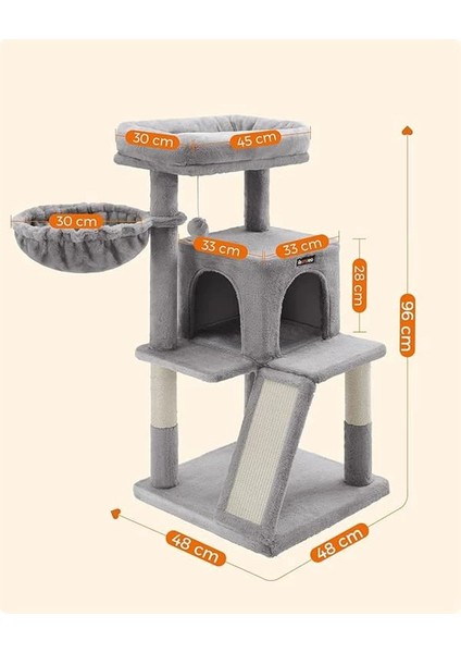 Tırmalama Tahtası, Geniş Platformlu Kedi Ağacı, Açık Gri PCT51W