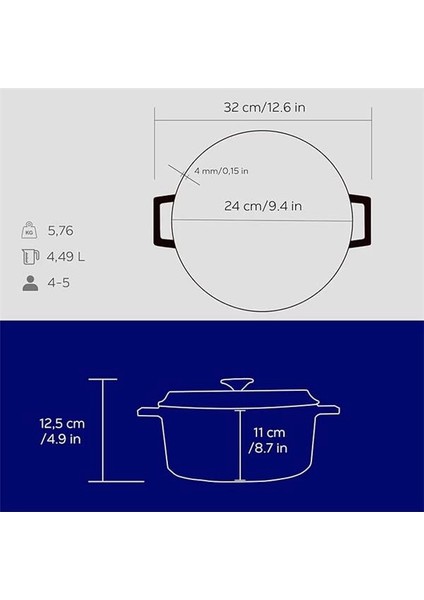 Metal Döküm Yuvarlak Tencere, 24 Cm, Mavi indirimleri