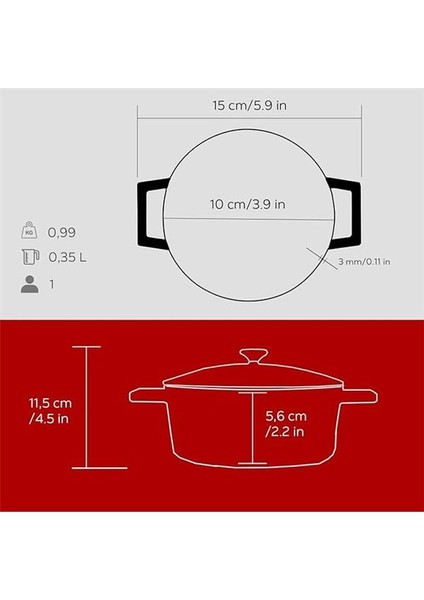 Metal Döküm Mini Tencere, Trendy, 10 Cm, 0.35 L Hacim, Kırmızı indirimleri