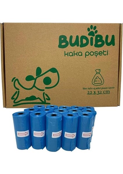 Kedi Köpek Kaka Poşeti Evcil Hayvan Dışkı Kaka Torbası 15 Rulo (225 Poşet) (Mavi)