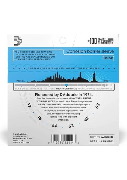 D'addario EJ16 Akustik Gitar Tel Seti, Phosphor-Bronze, Light Gau fiyatları