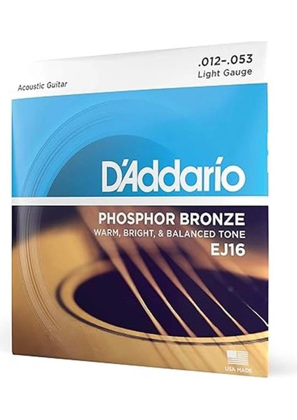 D'addario EJ16 Akustik Gitar Tel Seti, Phosphor-Bronze, Light Gau