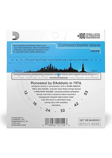 D'addario EJ16 Akustik Gitar Tel Seti, Phosphor-Bronze, Light Gau