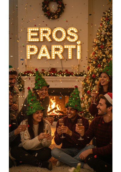 Lüks Ithal Büyük Çam Ağacı Süslü Yıldız Tepeli Ağaç Yılbaşı Noel Parti Şapkası