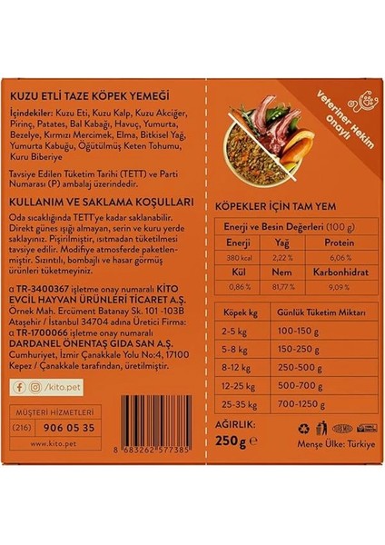 Fresh Kuzu Etli Taze Köpek Yemeği, 250GR fiyatları