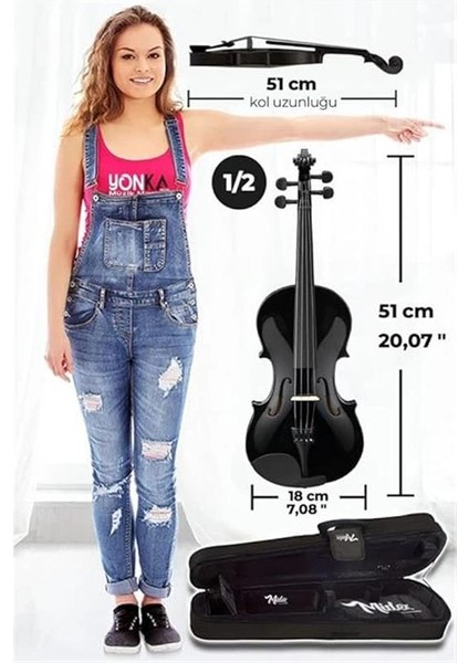 HGA24BK-TYS Siyah 1/2 Yarım Keman Seti 8-10 Yaş Çocuk Kemanı (Yastık Reçine Çanta Tel fırsatları