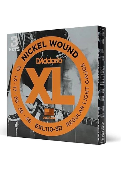 D'addario (3 Set) Elektro Gitar Tel Seti, Xl, 10-46, Nickel indirimleri