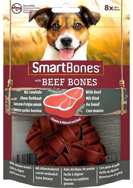 Beef Mini Küçük Boy Sığır Etli Kemik 8'li, 128 gr Köpek Ödülü