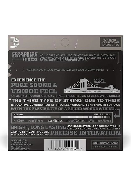 D'addario EHR350 Elektro Tel Set Half Round Jazz Lıte modelleri