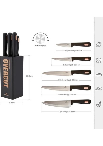 Overcut 6 Parça Bıçak Seti, Siyah modelleri