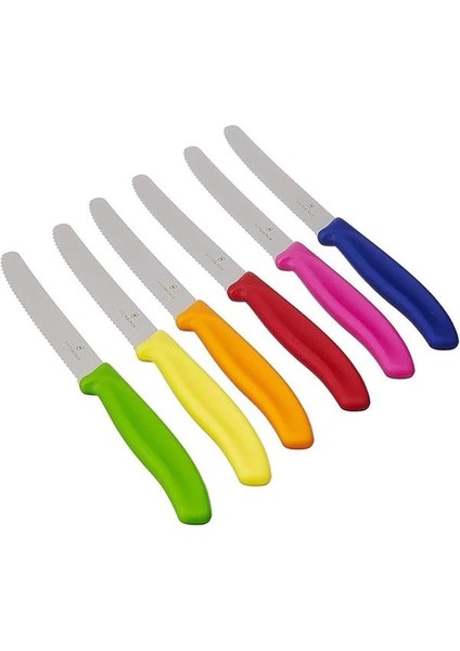 6 Parçalı Tırtıklı Masa Bıçağı Seti Yeşil, Kırmızı, Mavi, Sarı, Pembe, Turuncu