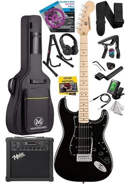MAP-35BK-25AMP Maple Klavye Ssh 25W Amfili Elektro Gitar Seti