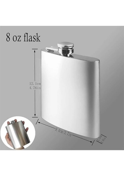 8 Oz 235 cc Cep Tipi Vidalı Kapak Çelik Konyak Viski Içki Matarası (Huni Dahil)